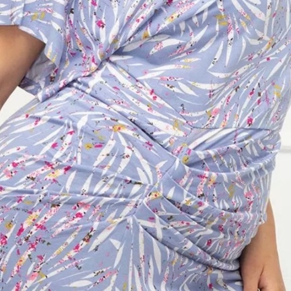 🟢 Eloquii Ruched Asymmetric Midi Party Dress Plus Size 2X 18 in Lavender Floral - Picture 3 of 6